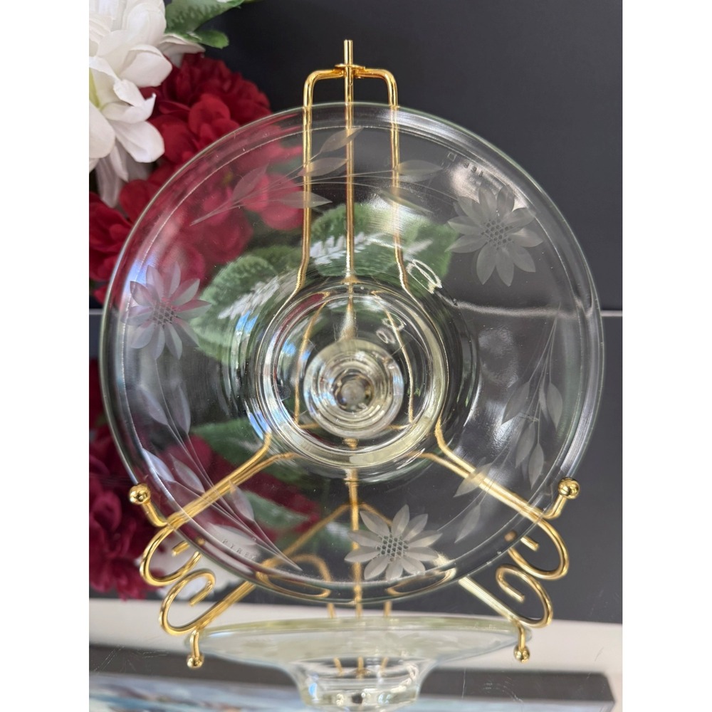 Vintage Pyrex Etched Floral Glass Lid Clear Round Replacement Cover Retro 19.5cm